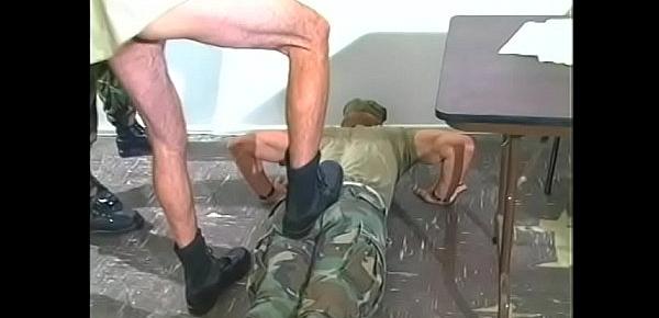  Military men fucking ass and sucking cock in MMM threesome in the classroom
